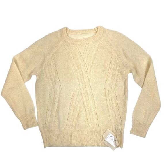 FORLOVE & NANCY Mohair Wool Blend Knit Sweater M Cream Cottage Fairy Preppy NWT - Picture 3 of 9